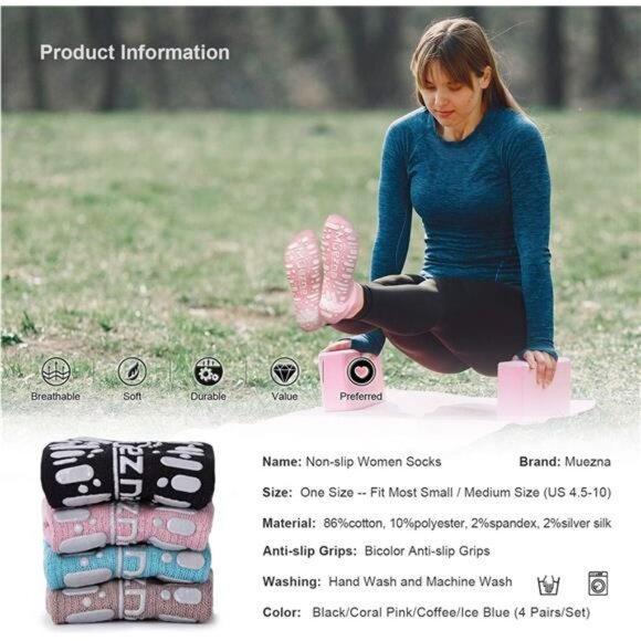 Non Slip Yoga Socks for Women, Anti-Skid Pilates, Barre,Hospital Socks with Grip - Picture 6 of 7